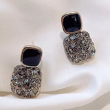 Purple Full Rhinestone Square Stud Earrings