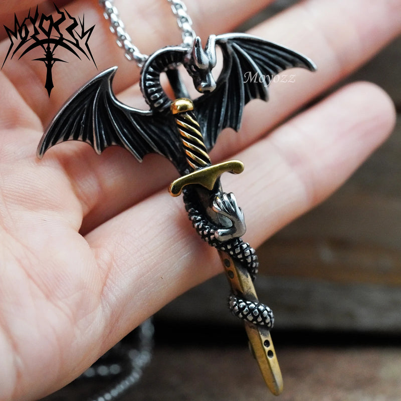 Vintage Men's Gold Cross Sword Dragon