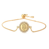 Gold Color Box Chain Virgin Mary Charm Bracelet