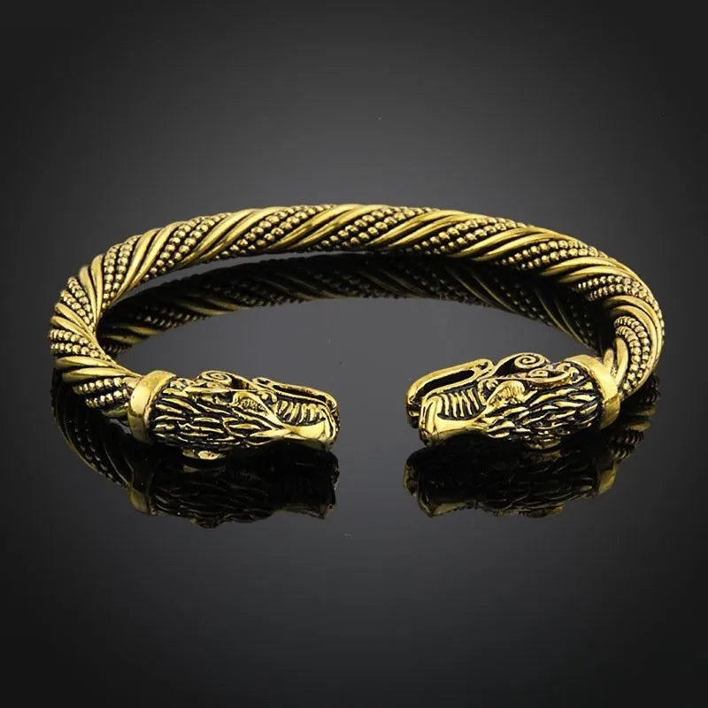 Viking Double Wolf Head Adjustable Bracelet