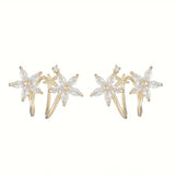 Zircon Flower Golden Ear Clips