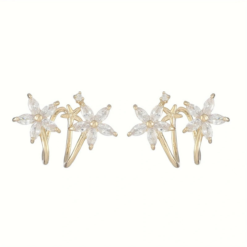 Zircon Flower Golden Ear Clips