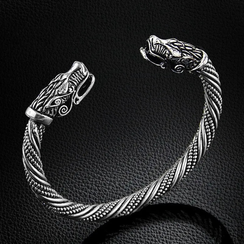 Viking Double Wolf Head Adjustable Bracelet