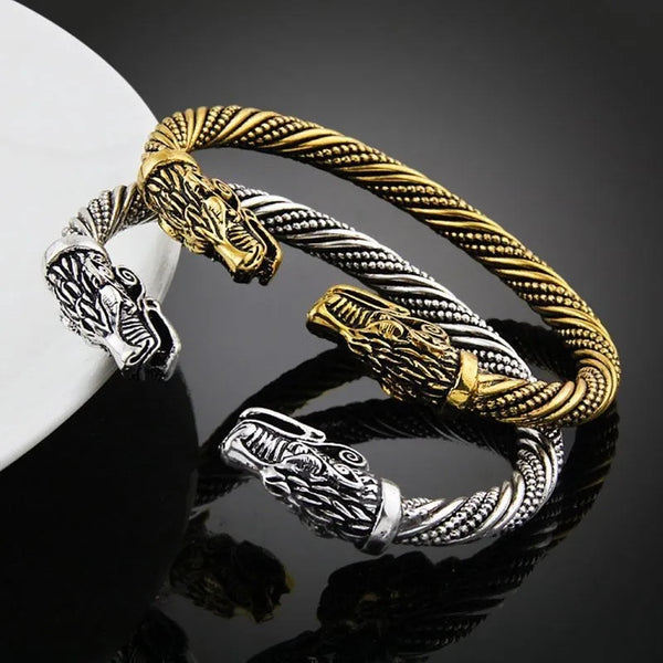 Viking Double Wolf Head Adjustable Bracelet