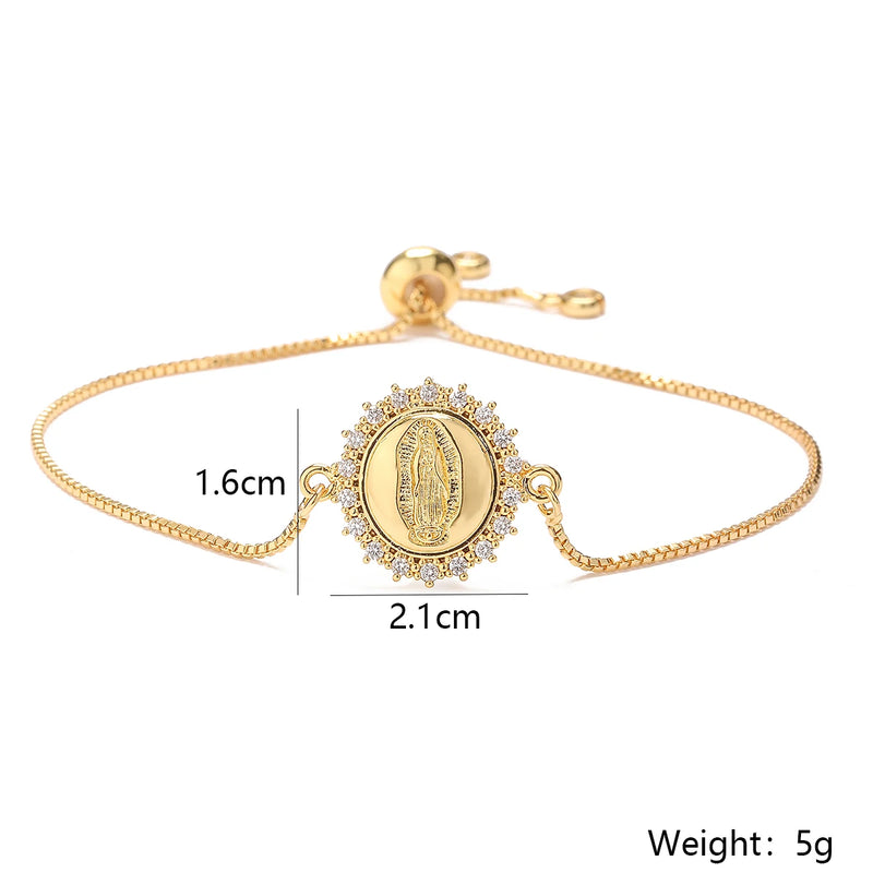 Gold Color Box Chain Virgin Mary Charm Bracelet