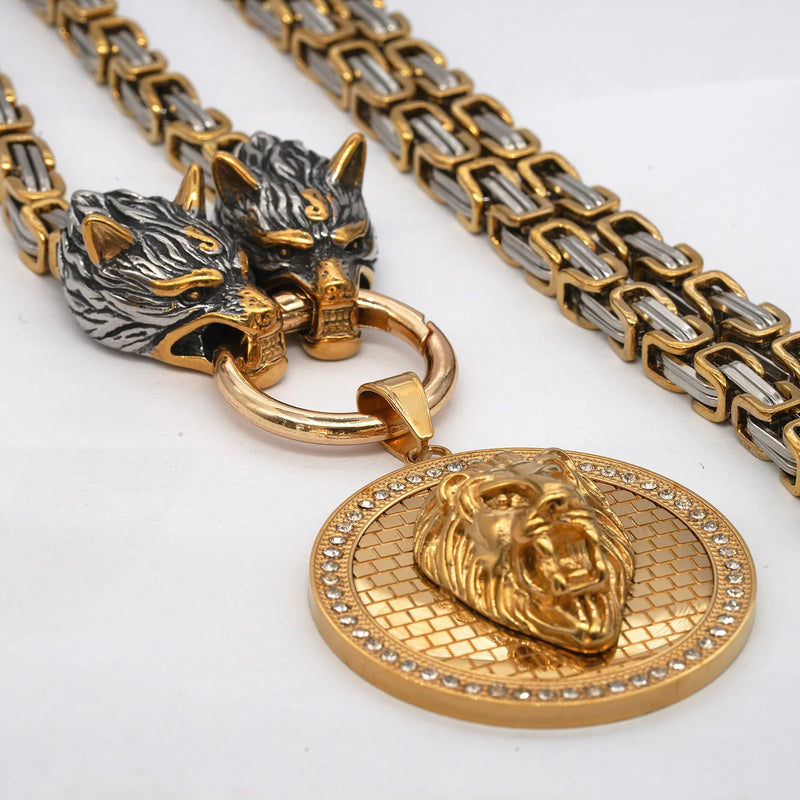 Gold Heavy Fenrir Iced Lion Head Stainless