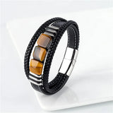 Natural Tiger Eye and Leather Rope Bracelet