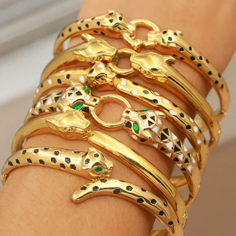 Stainless Steel Multicolor Leopard Bangle