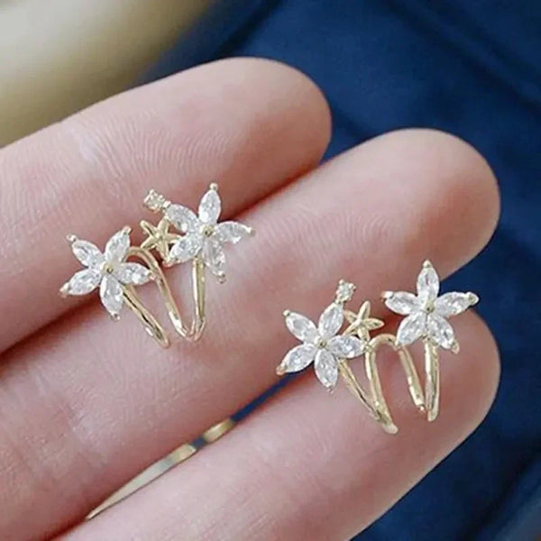 Zircon Flower Golden Ear Clips