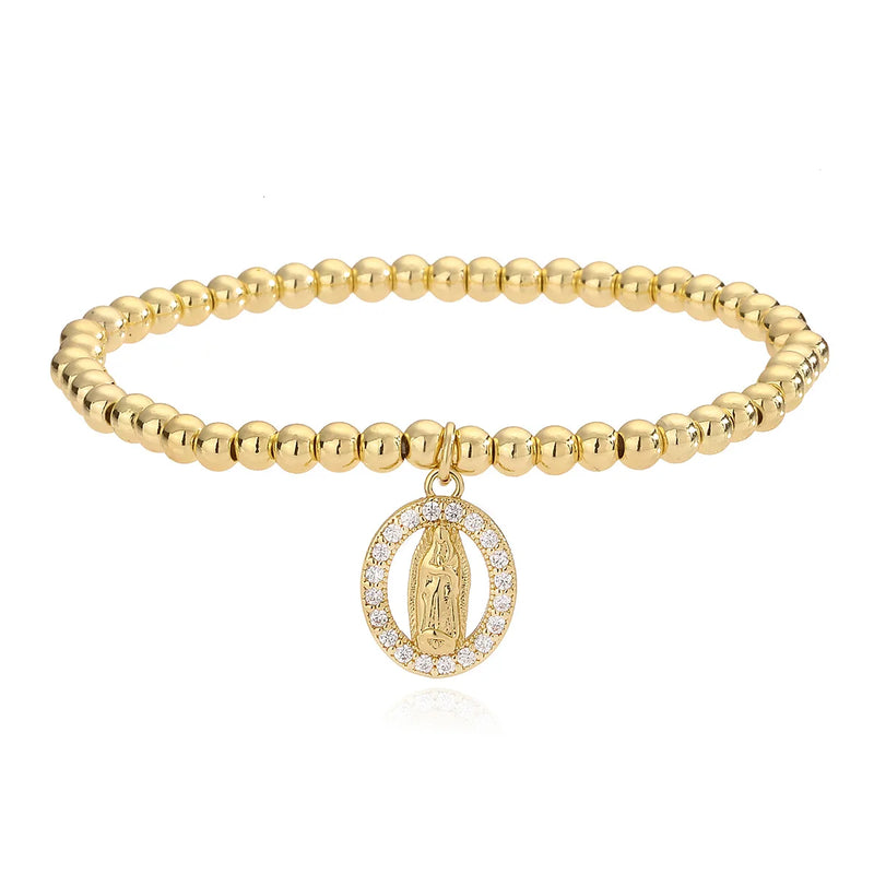 Gold Color Box Chain Virgin Mary Charm Bracelet