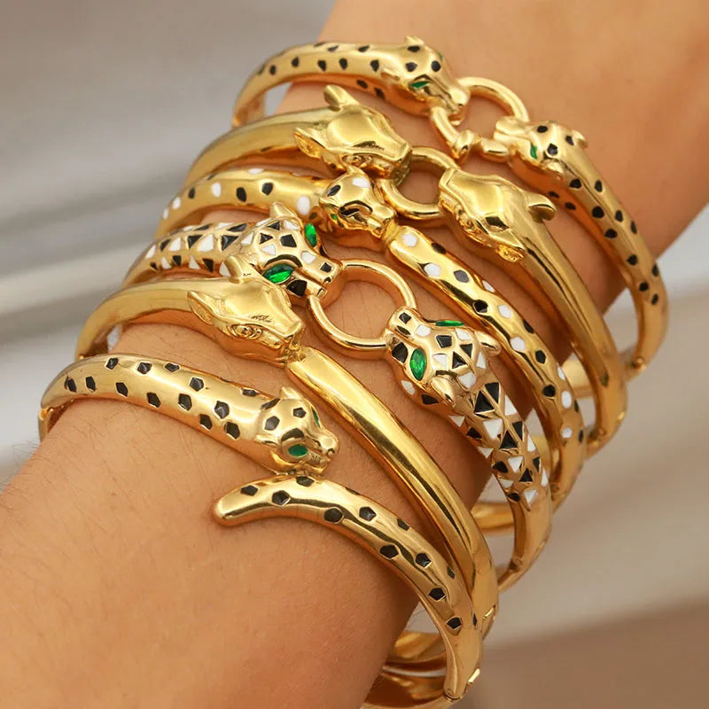 Stainless Steel Multicolor Leopard Bangle