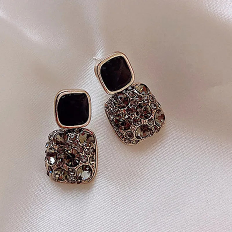 Purple Full Rhinestone Square Stud Earrings